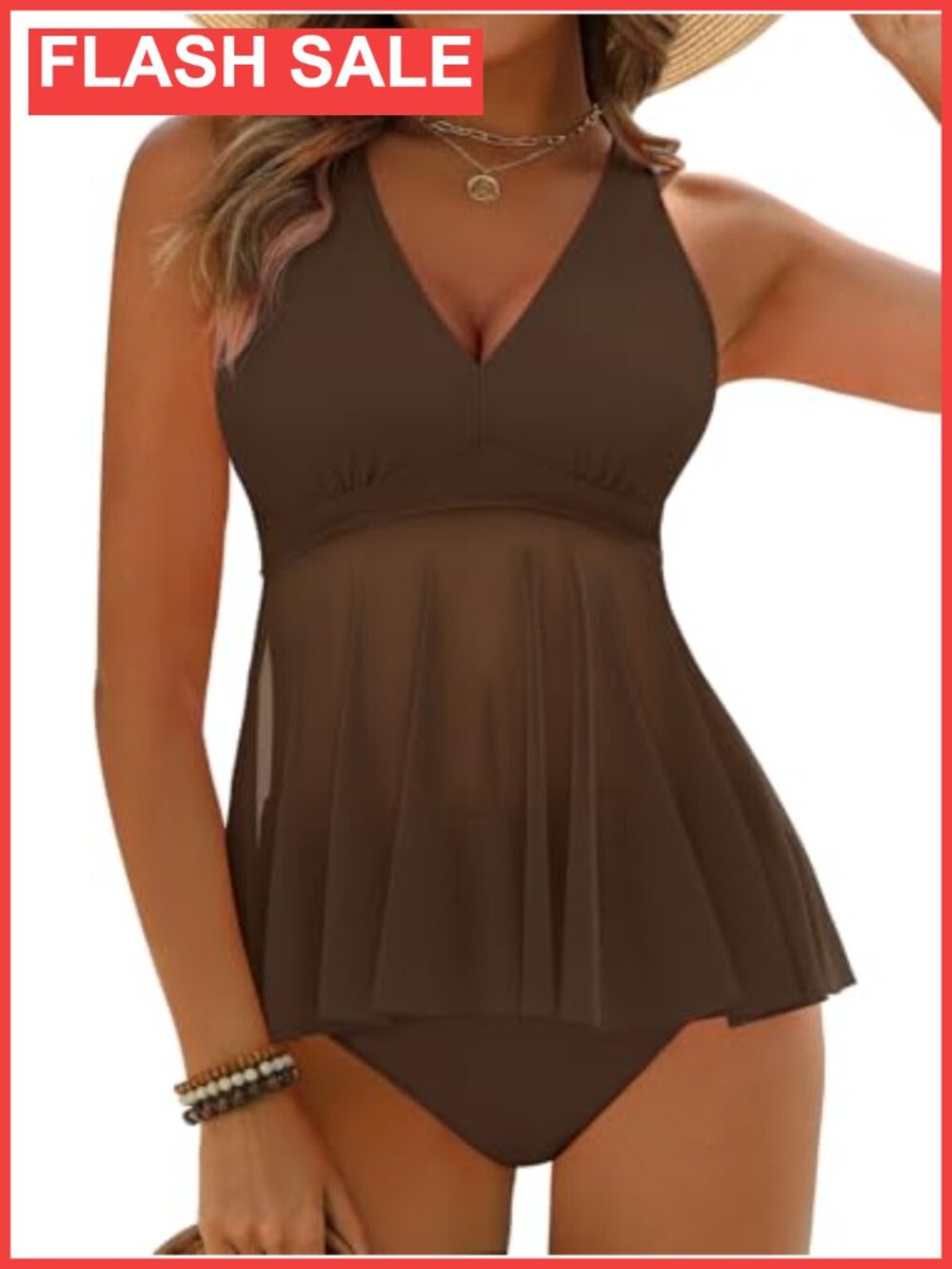 Mesh Tankini Set High Waisted Tummy Control Flowy